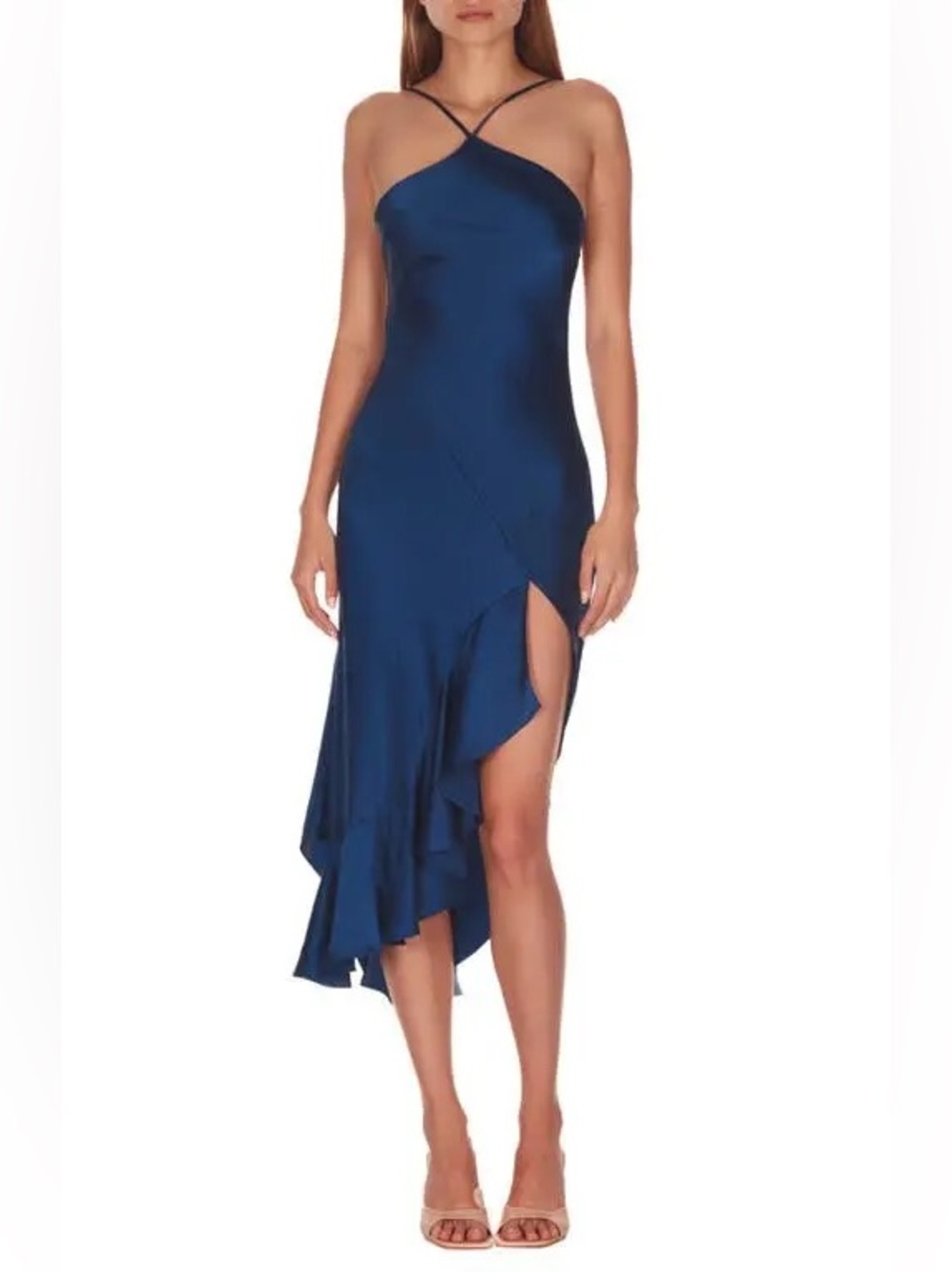 Amanda Uprichard Dasha Ruffle Silk Halter Dress XL NWT